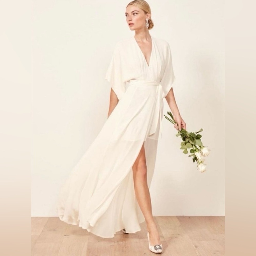 NWT Reformation Ivory White Winslow Wrap Maxi Bridal Wedding Dress size S - Picture 5 of 15